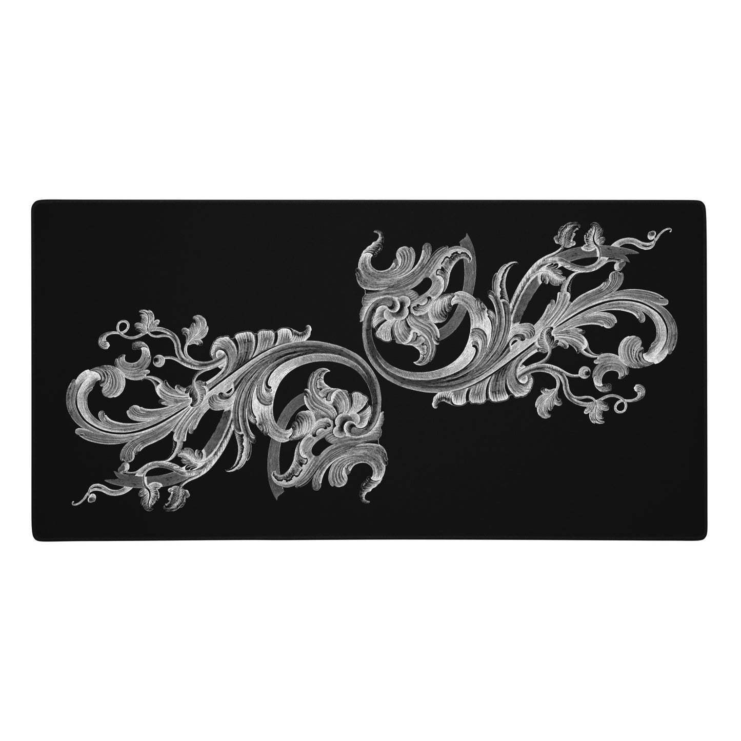 Art Nouveau Filigree White Black Desk Mat Large Laptop Gaming Mouse Pad 36″ × 18″