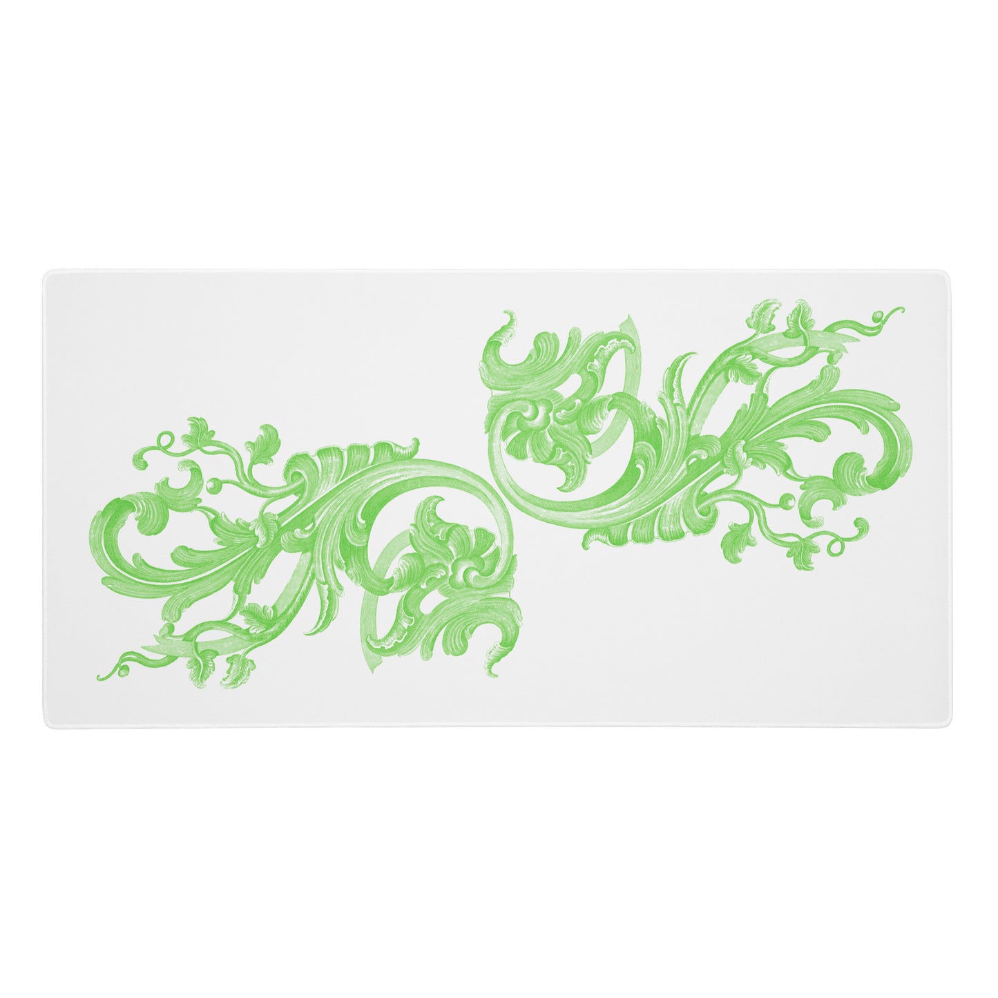 Art Nouveau Filigree Green White Desk Mat Large Laptop Gaming Mouse Pad 36″ × 18″