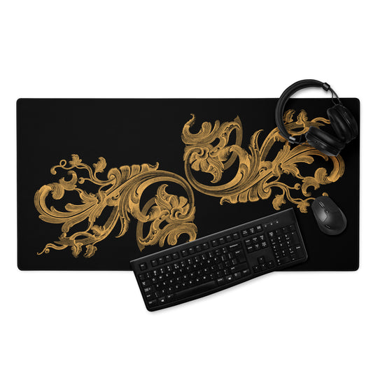 Art Nouveau Filigree Orange Black Desk Mat Large Laptop Gaming Mouse Pad 36″ × 18″