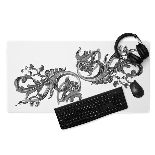 Art Nouveau Filigree Black White Desk Mat Large Laptop Gaming Mouse Pad 36″ × 18″