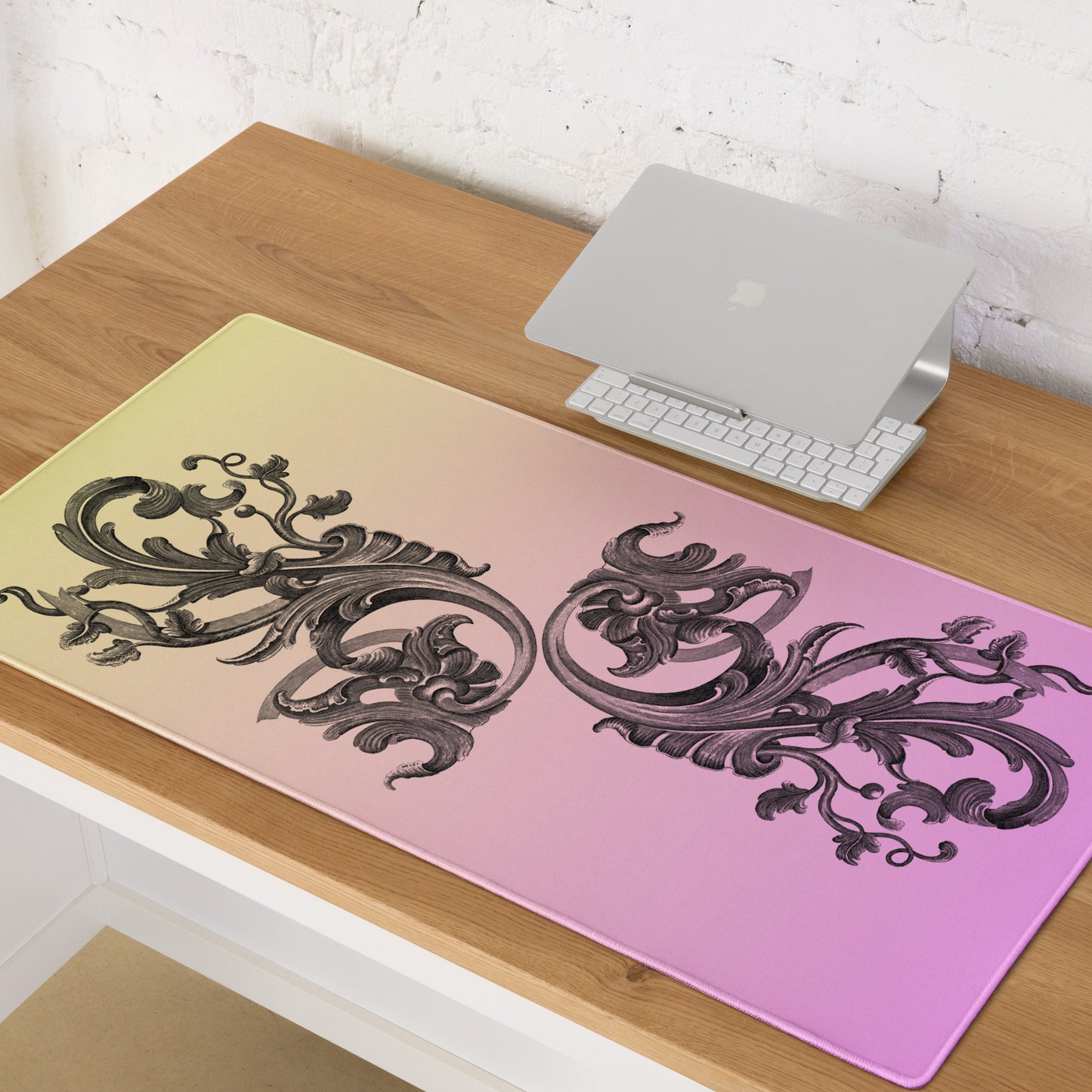 Art Nouveau Filigree Orange Yellow Pink Gradient Desk Mat Large Laptop Gaming Mouse Pad 36″ × 18″