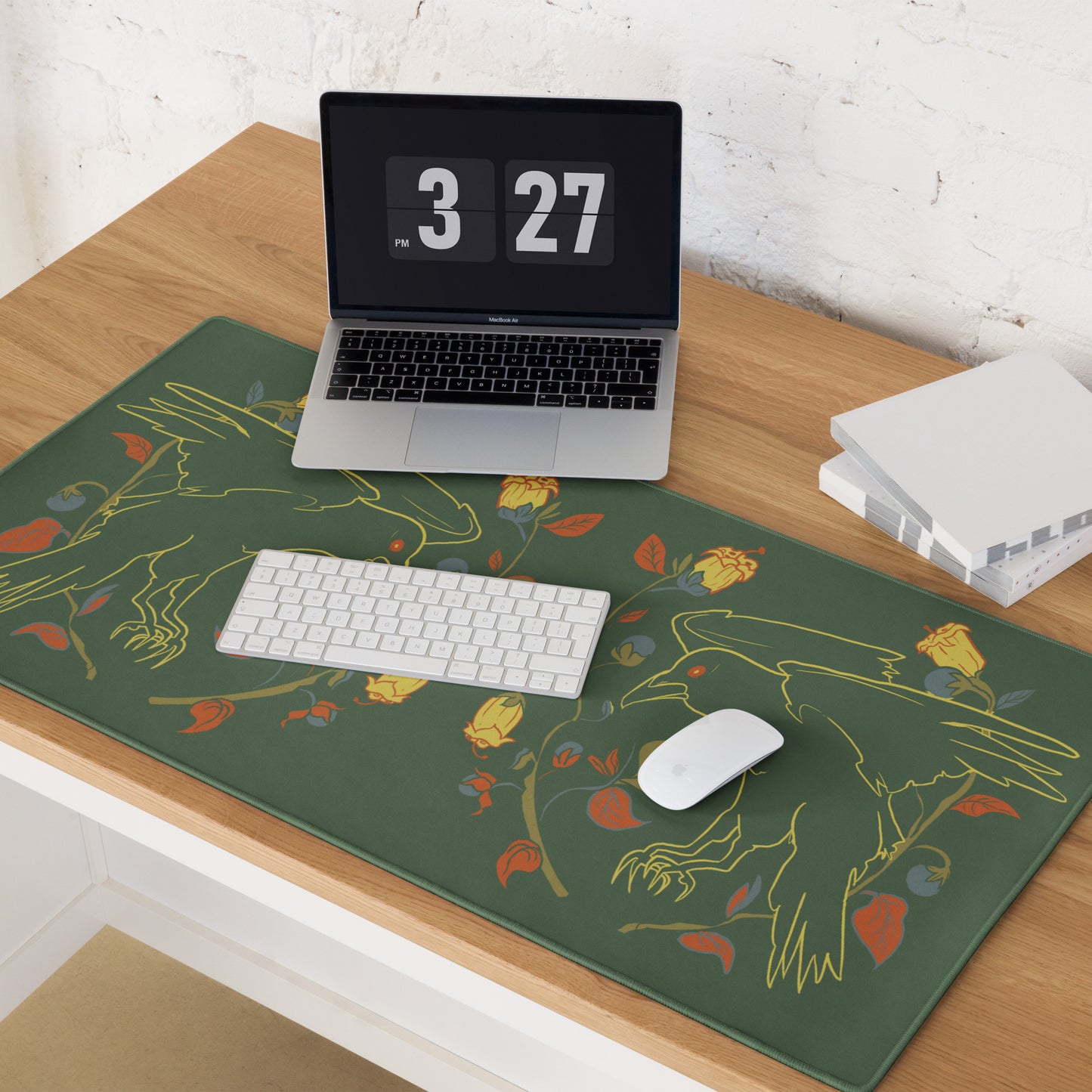 Retro Style Raven Bird Desk Mat Large Laptop Gaming Mouse Pad 36″ × 18″