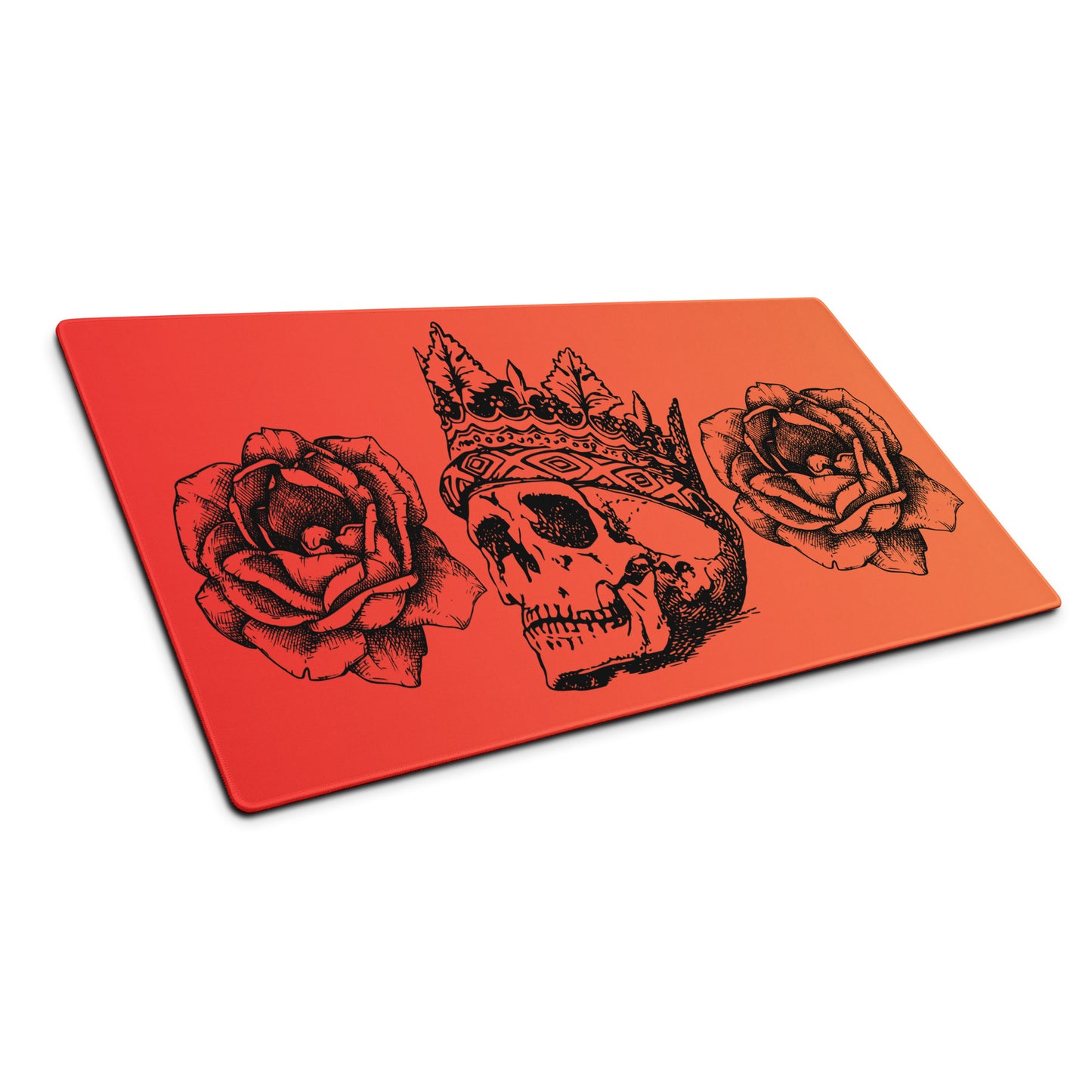 Crowned Skull & Flowers Red Orange Gradient Desk Mat Large Laptop Gaming Mouse Pad 36″ × 18″