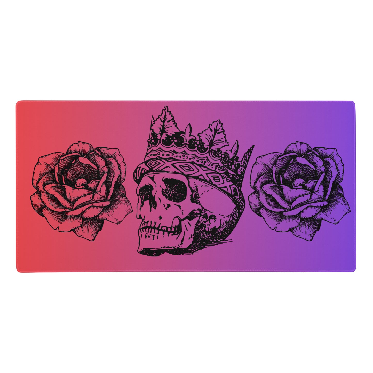 Crowned Skull & Flowers Pink Purple Gradient Desk Mat Large Laptop Gaming Mouse Pad 36″ × 18″