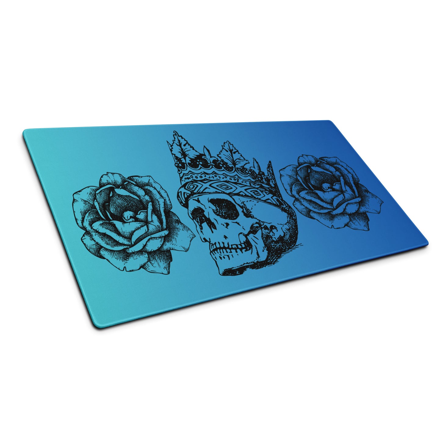 Crowned Skull & Flowers Blue Gradient Desk Mat Large Laptop Gaming Mouse Pad 36″ × 18″