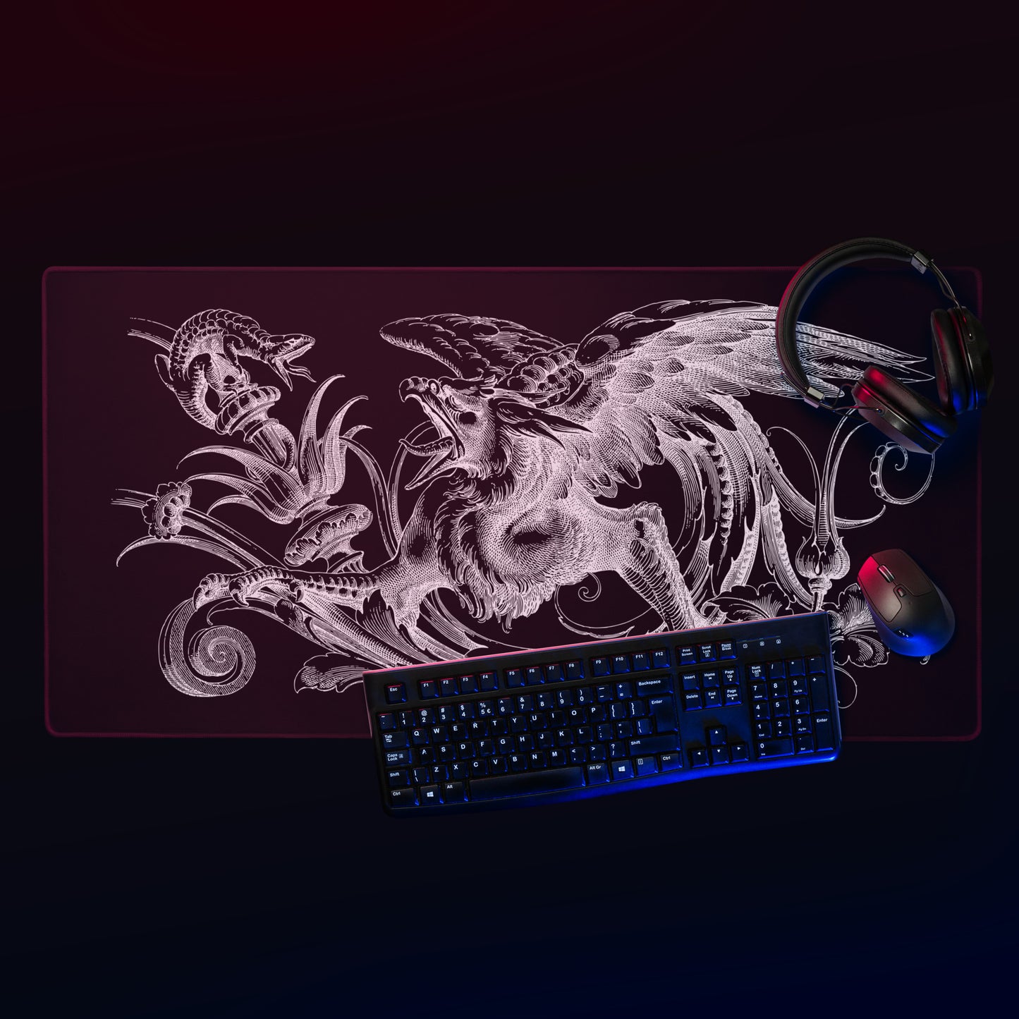 Gryphon Black Desk Mat Large Laptop Gaming Mouse Pad 36″ × 18″