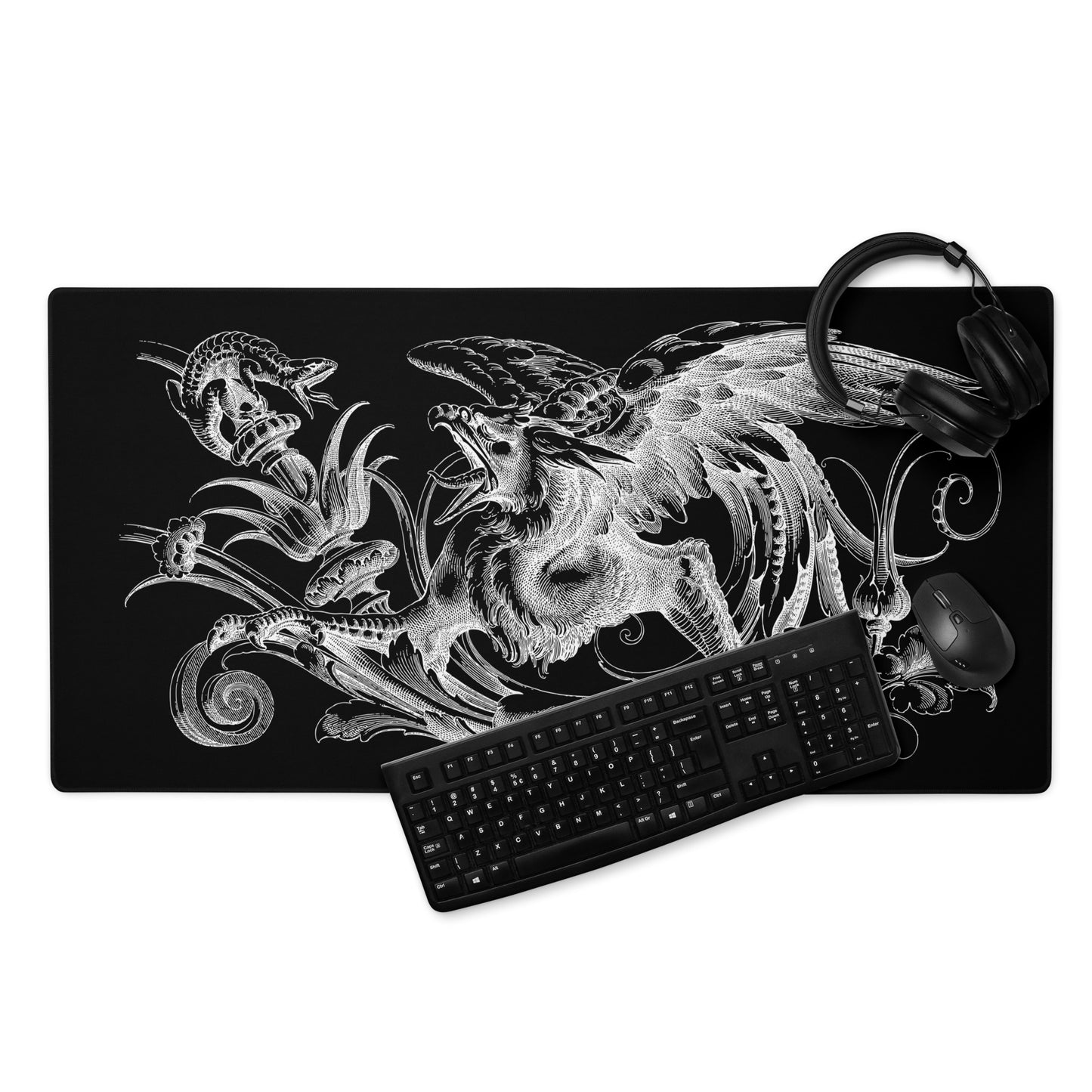 Gryphon Black Desk Mat Large Laptop Gaming Mouse Pad 36″ × 18″