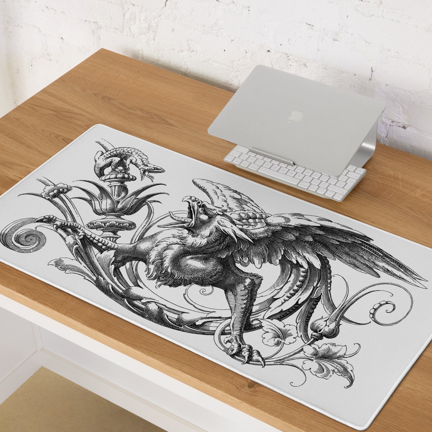 Gryphon Design White Desk Mat Large Laptop Gaming Mouse Pad 36″ × 18″