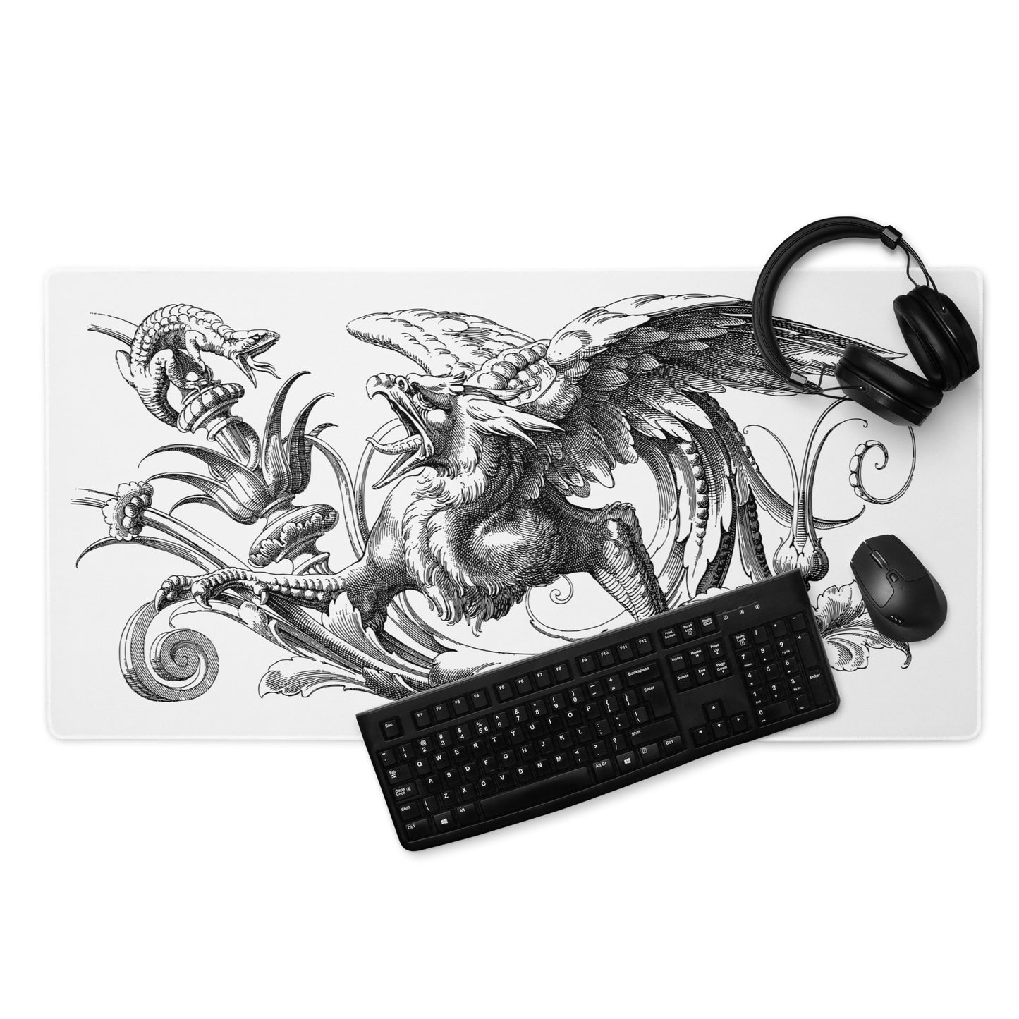 Gryphon Design White Desk Mat Large Laptop Gaming Mouse Pad 36″ × 18″