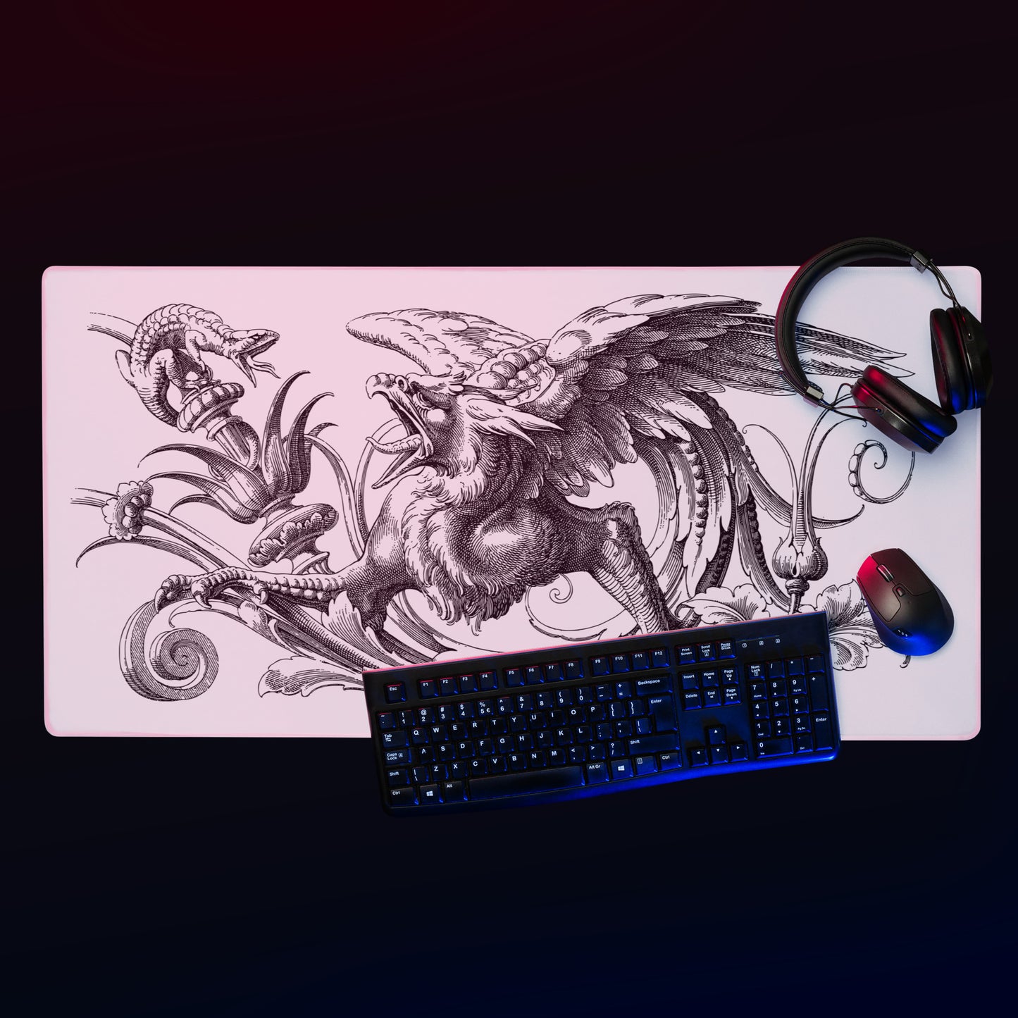 Gryphon Design White Desk Mat Large Laptop Gaming Mouse Pad 36″ × 18″