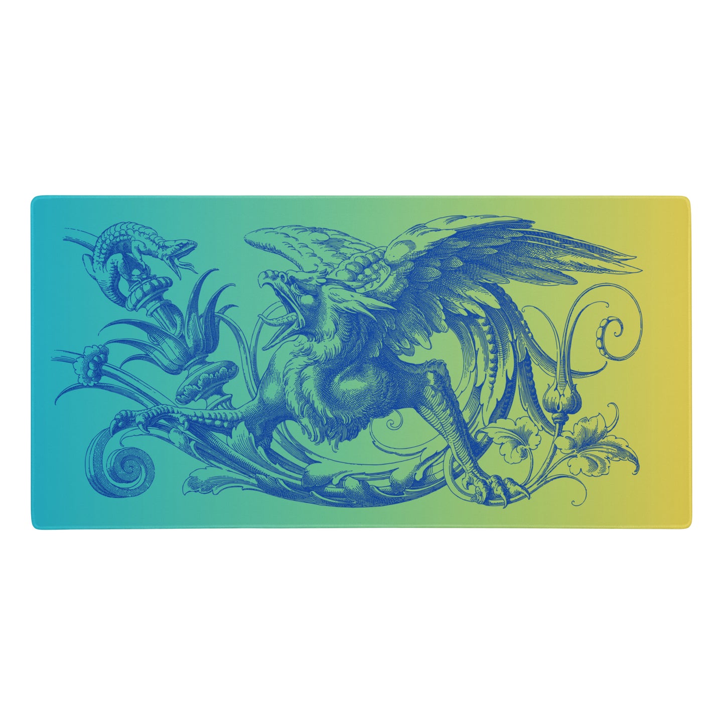 Blue Gryphon Teal Yellow Gradient Desk Mat Large Laptop Gaming Mouse Pad 36″ × 18″