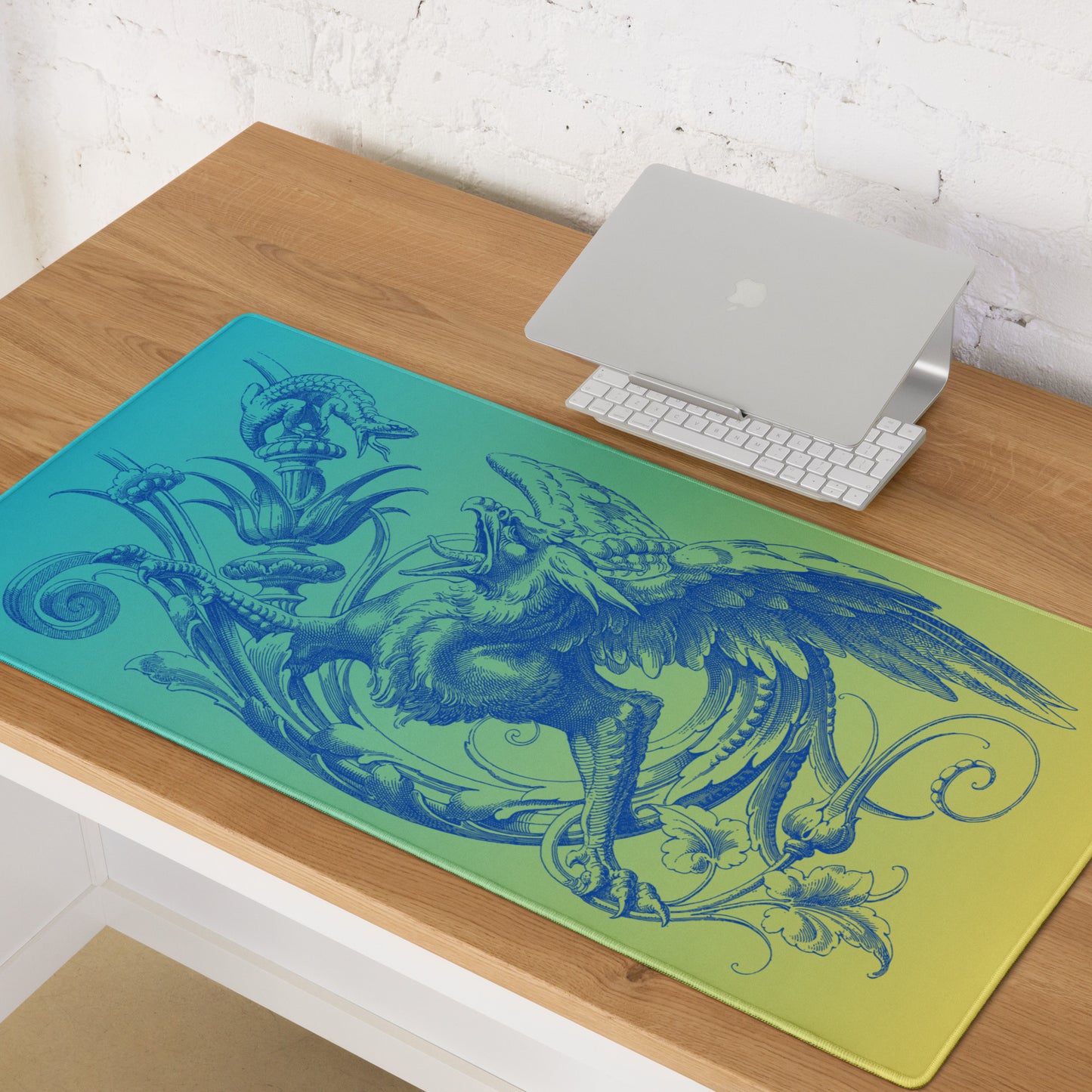 Blue Gryphon Teal Yellow Gradient Desk Mat Large Laptop Gaming Mouse Pad 36″ × 18″