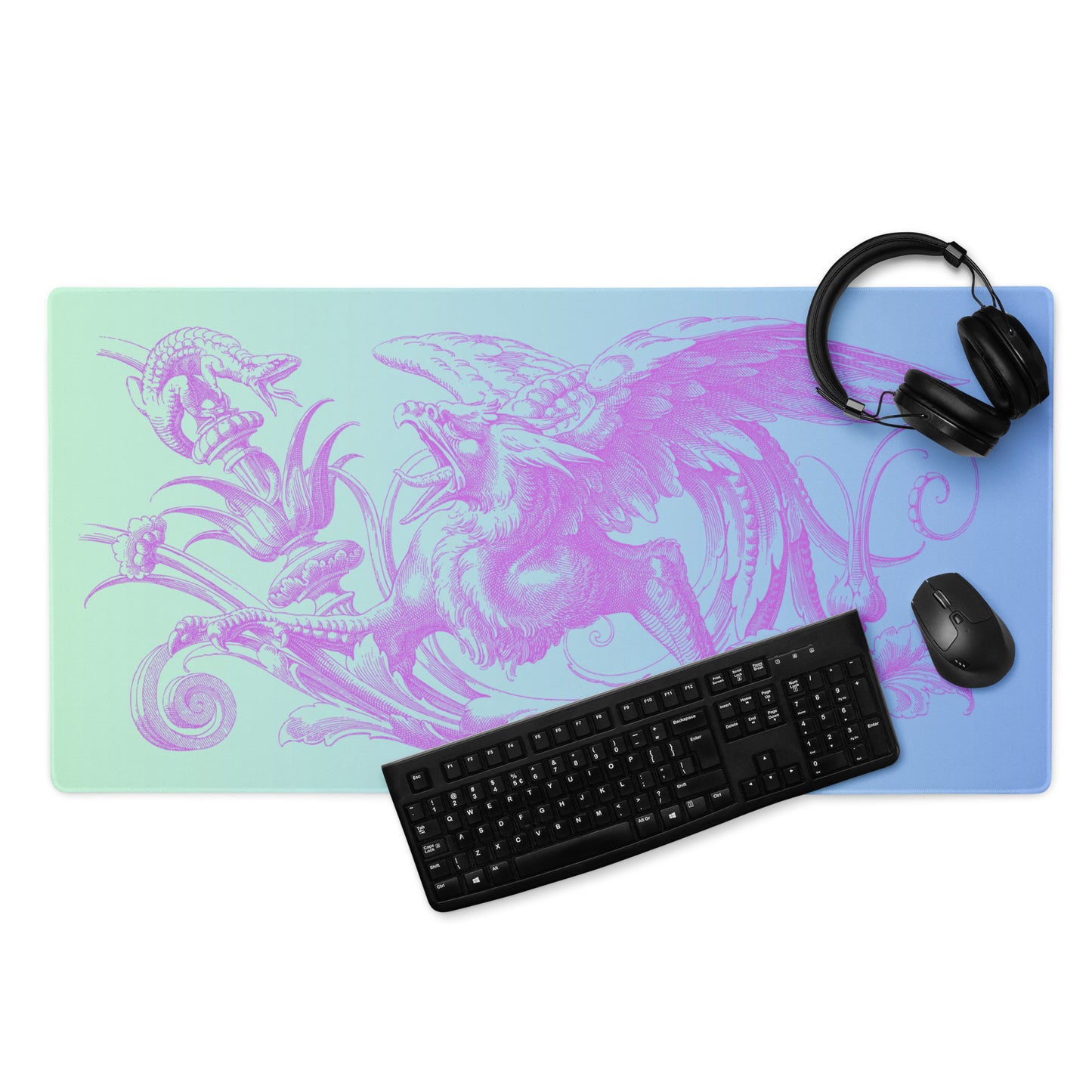 Purple Gryphon Green Blue Gradient Desk Mat Large Laptop Gaming Mouse Pad 36″ × 18″