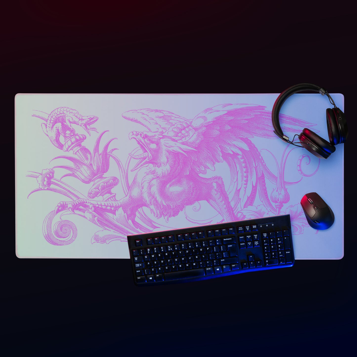 Purple Gryphon Green Blue Gradient Desk Mat Large Laptop Gaming Mouse Pad 36″ × 18″