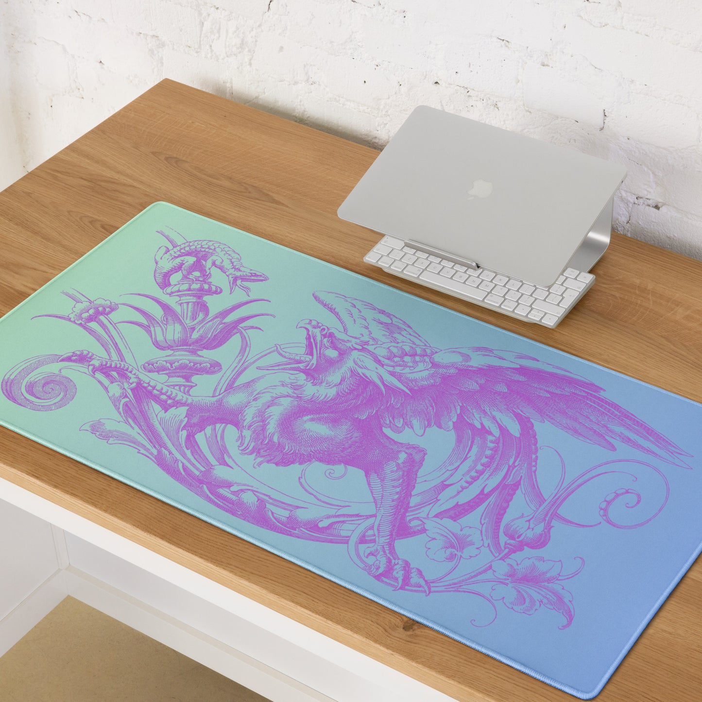 Purple Gryphon Green Blue Gradient Desk Mat Large Laptop Gaming Mouse Pad 36″ × 18″