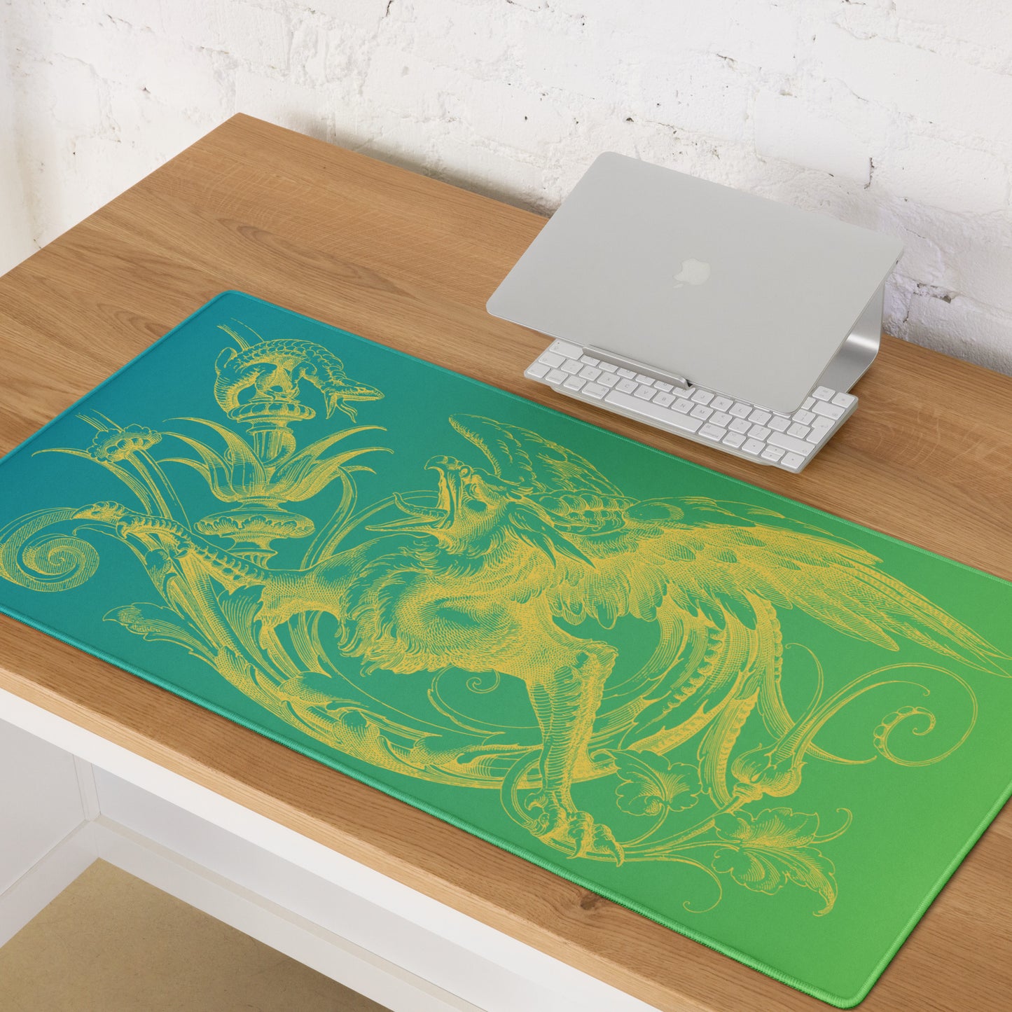 Yellow Gryphon Green Gradient Desk Mat Large Laptop Gaming Mouse Pad 36″ × 18″