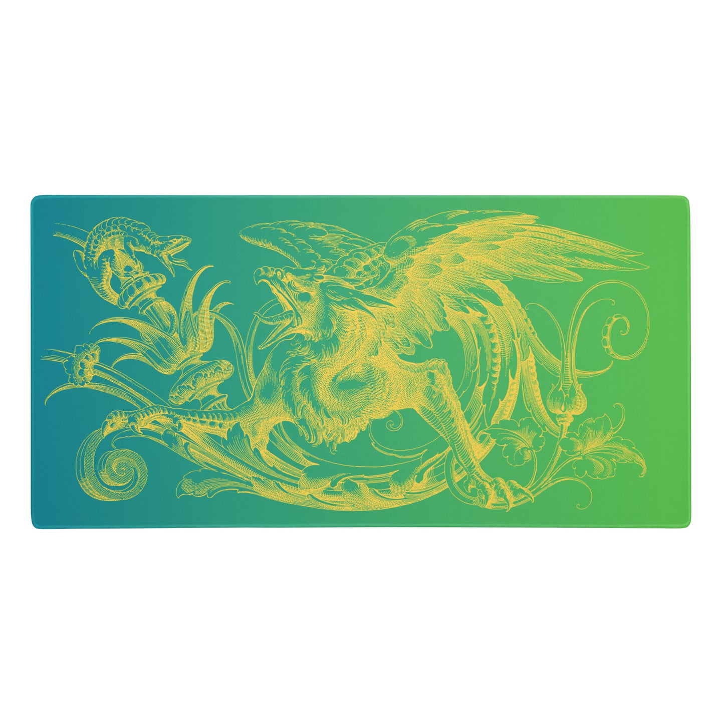 Yellow Gryphon Green Gradient Desk Mat Large Laptop Gaming Mouse Pad 36″ × 18″