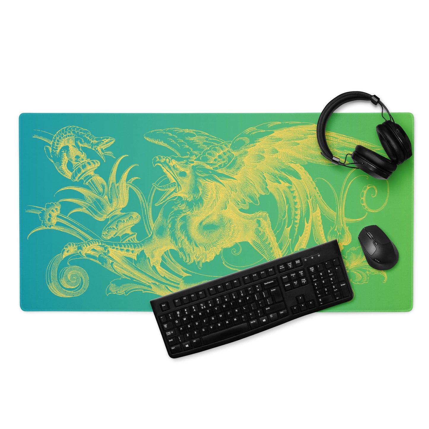 Yellow Gryphon Green Gradient Desk Mat Large Laptop Gaming Mouse Pad 36″ × 18″