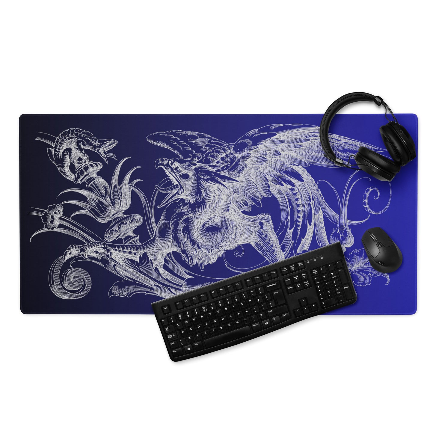 Gryphon Black Blue Gradient Desk Mat Large Laptop Gaming Mouse Pad 36″ × 18″