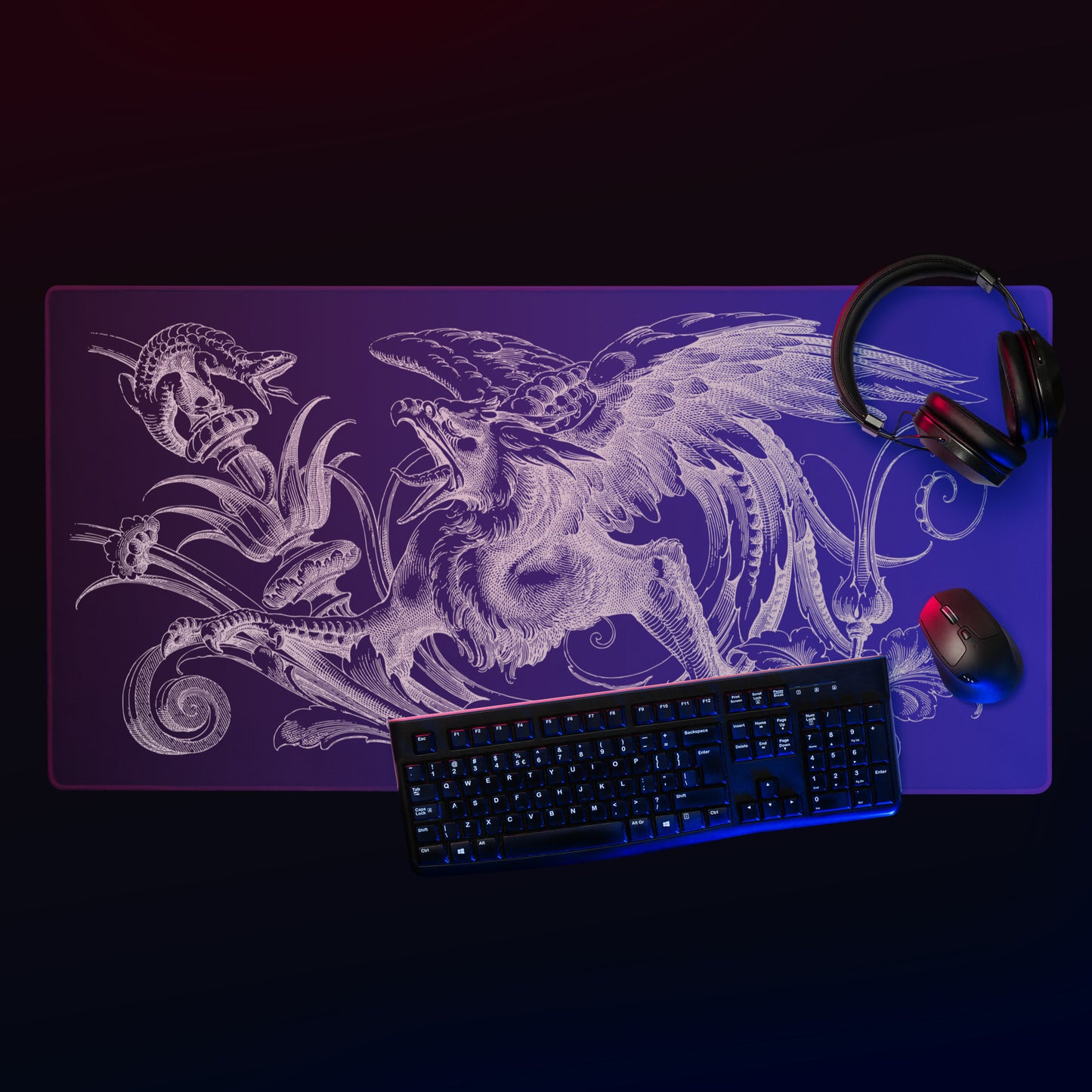 Gryphon Black Blue Gradient Desk Mat Large Laptop Gaming Mouse Pad 36″ × 18″