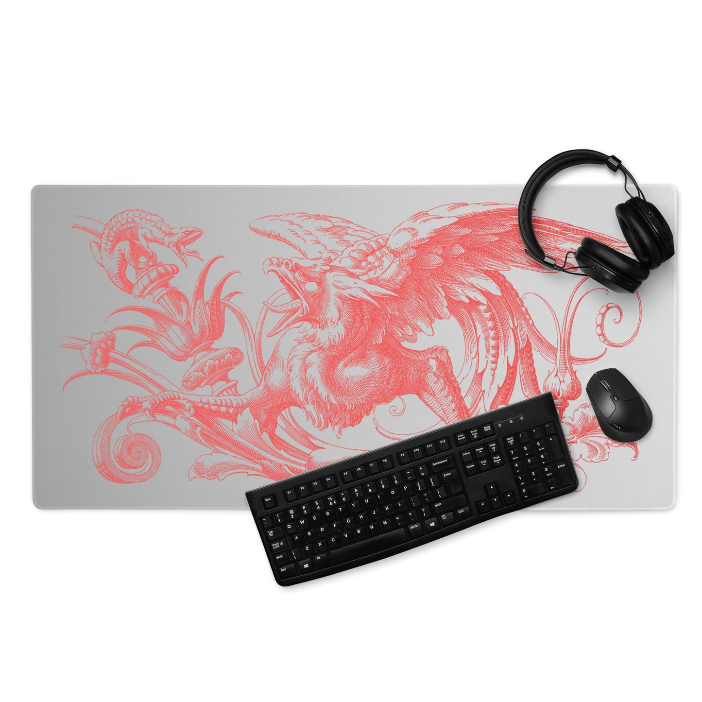 Red Gryphon Gray Gradient Desk Mat Large Laptop Gaming Mouse Pad 36″ × 18″