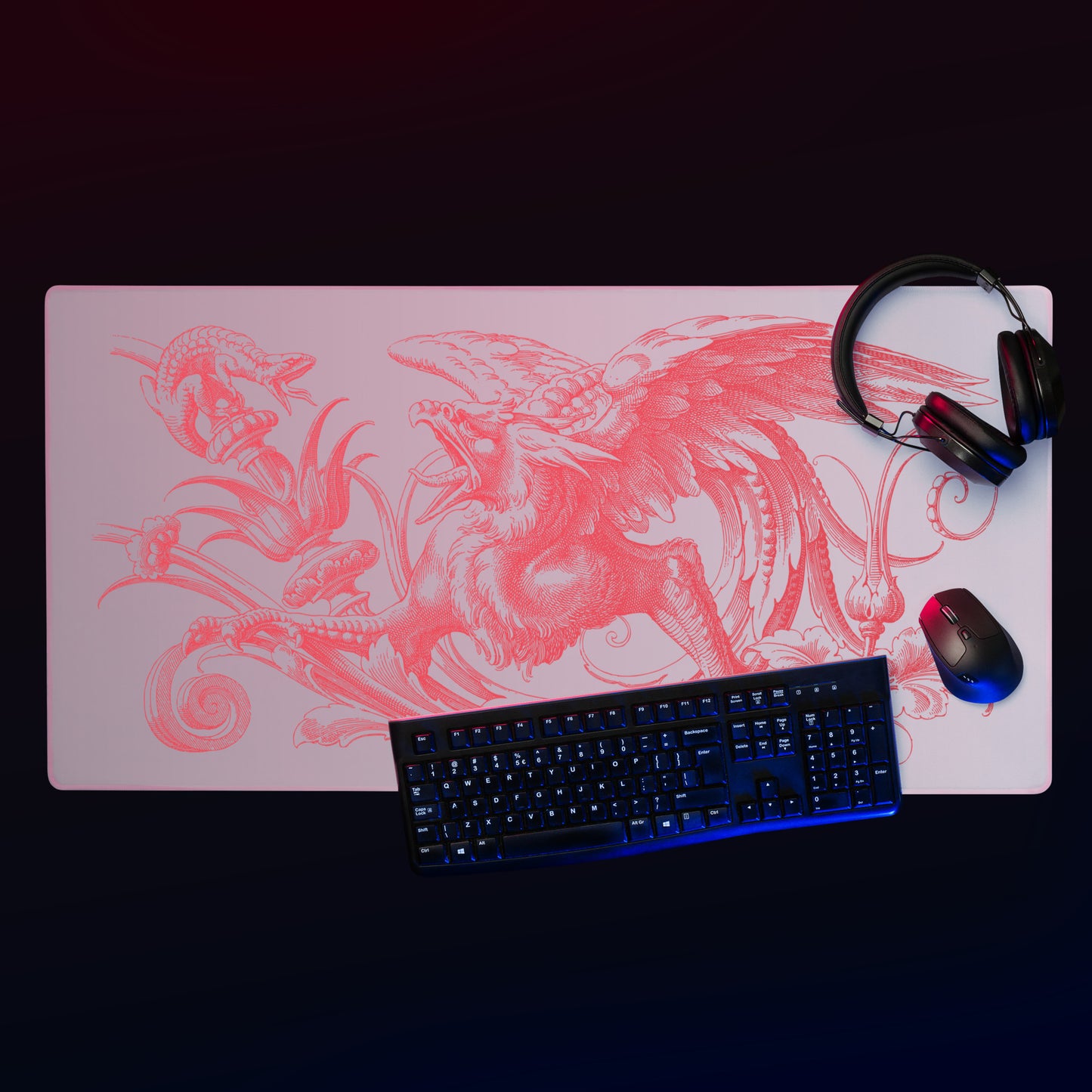 Red Gryphon Gray Gradient Desk Mat Large Laptop Gaming Mouse Pad 36″ × 18″