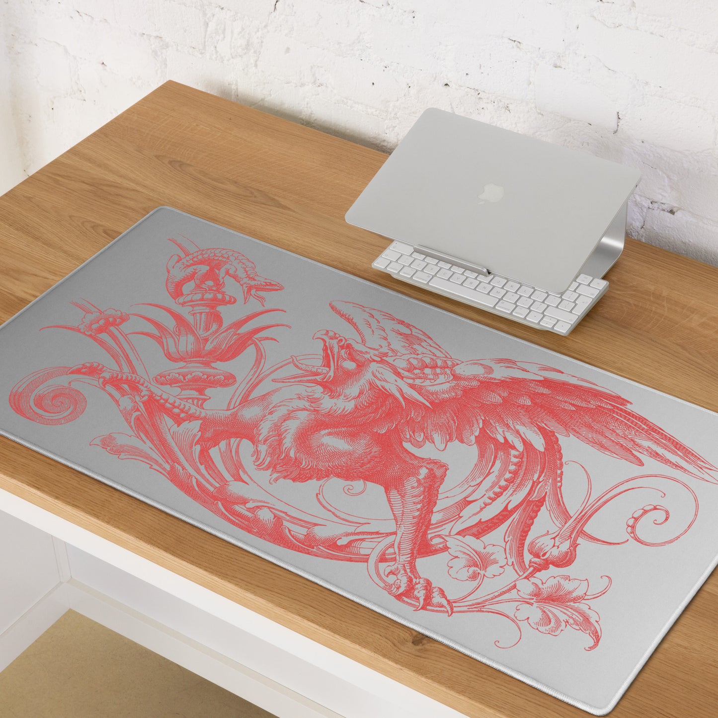 Red Gryphon Gray Gradient Desk Mat Large Laptop Gaming Mouse Pad 36″ × 18″