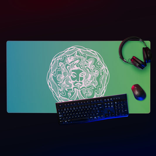 Medusa Circle Emblem Design Green Gradient Desk Mat Large Laptop Gaming Mouse Pad 36″ × 18″