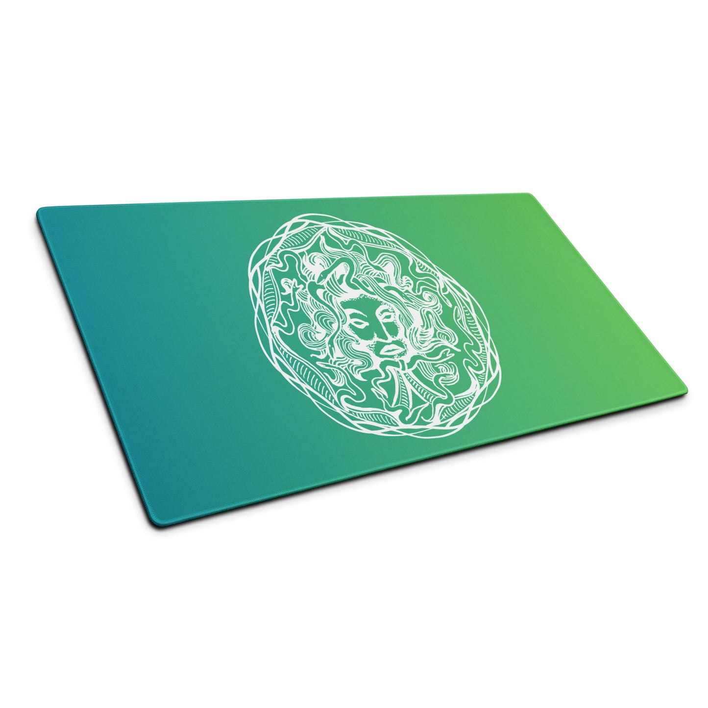 Medusa Circle Emblem Design Green Gradient Desk Mat Large Laptop Gaming Mouse Pad 36″ × 18″