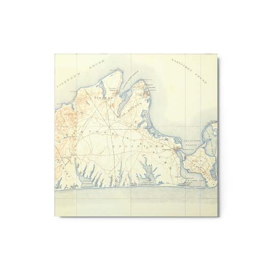Metal Print 12″×12″ Marthas Vineyard MA 1887 Historical Map