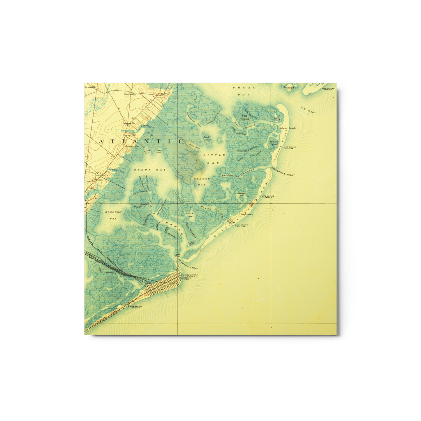 Metal Print 12″×12″ Atlantic City NJ 1887 Historical Map
