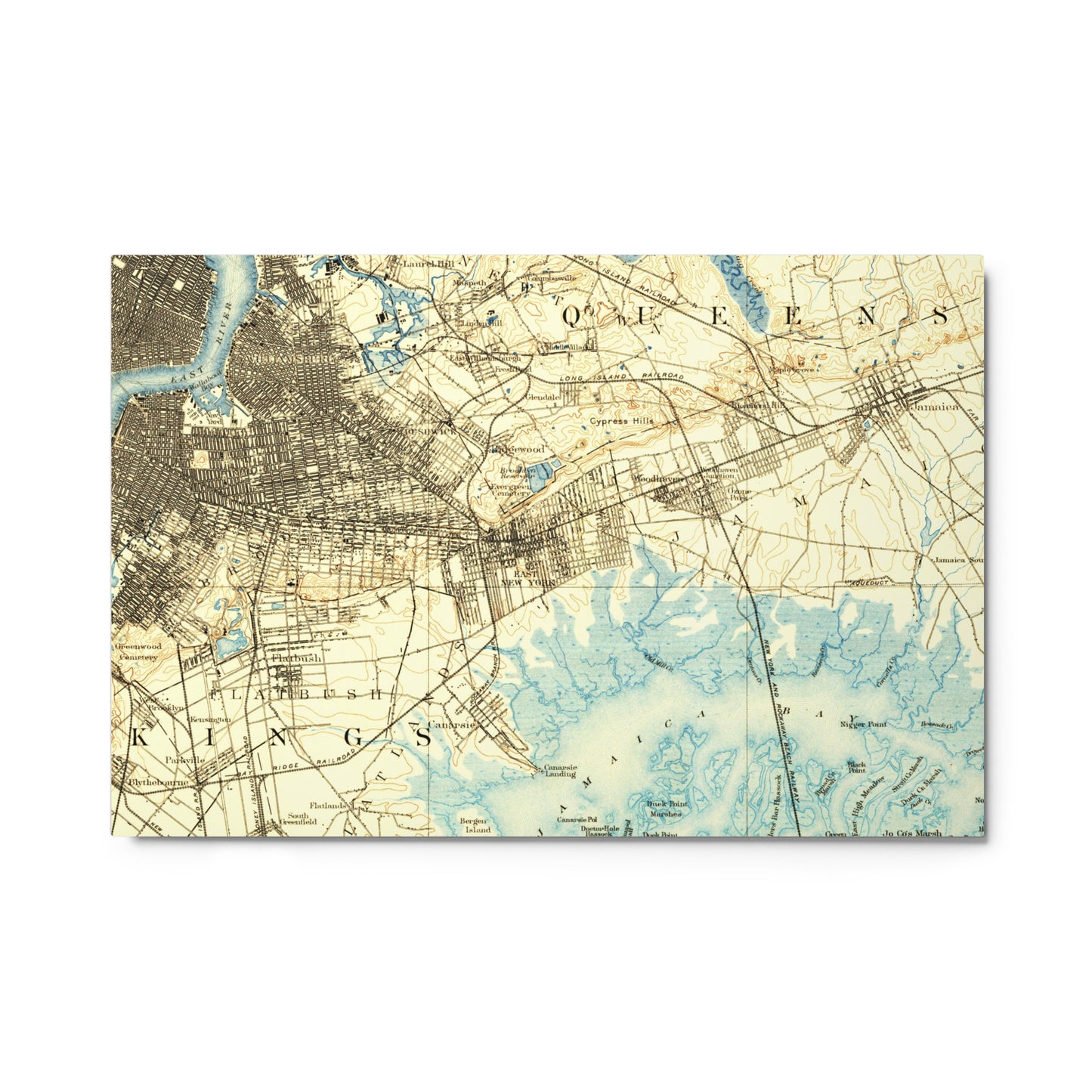 Metal Print 24″×36″ Brooklyn NY 1889 Historical Map Horizontal