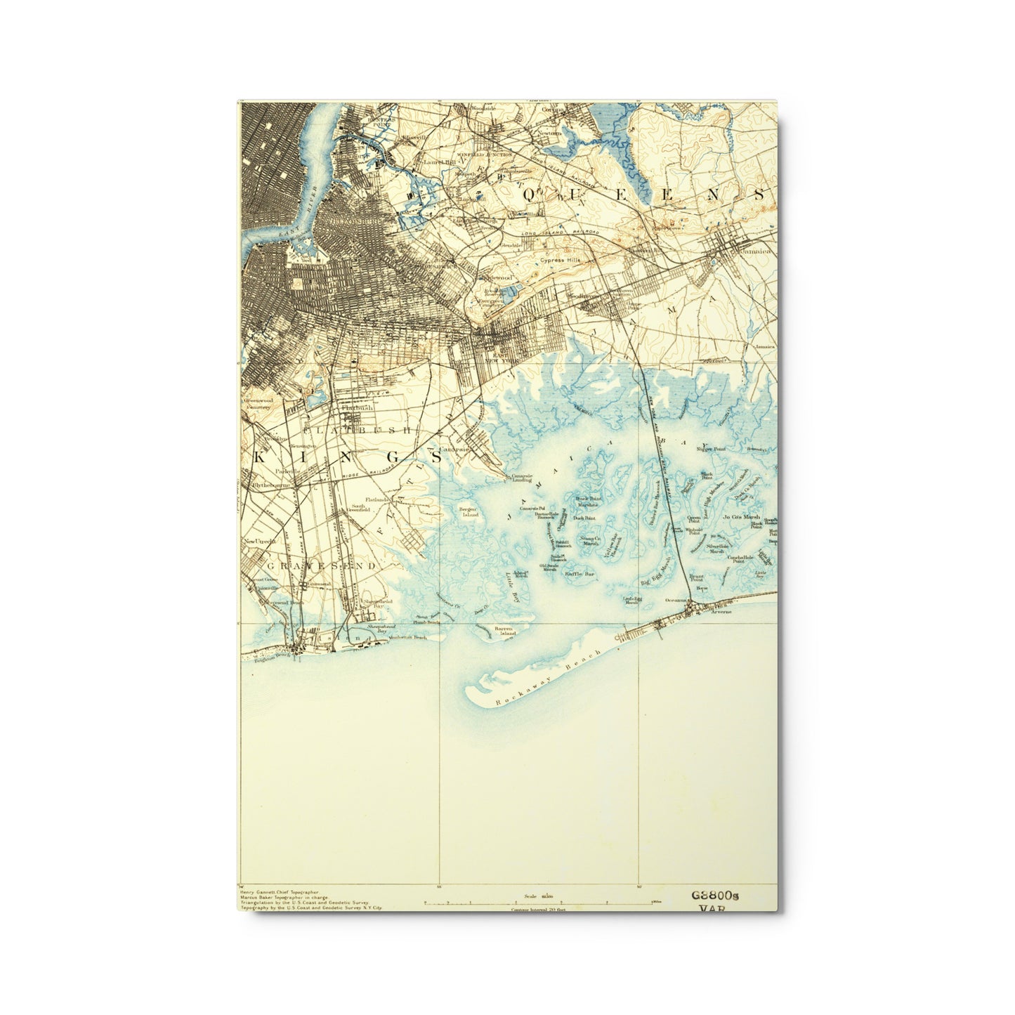 Metal Print 24″×36″ Brooklyn NY 1889 Historical Map