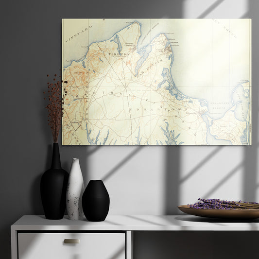 Metal Print 24″×36″ Marthas Vineyard MA 1887 Horizontal Historical Map