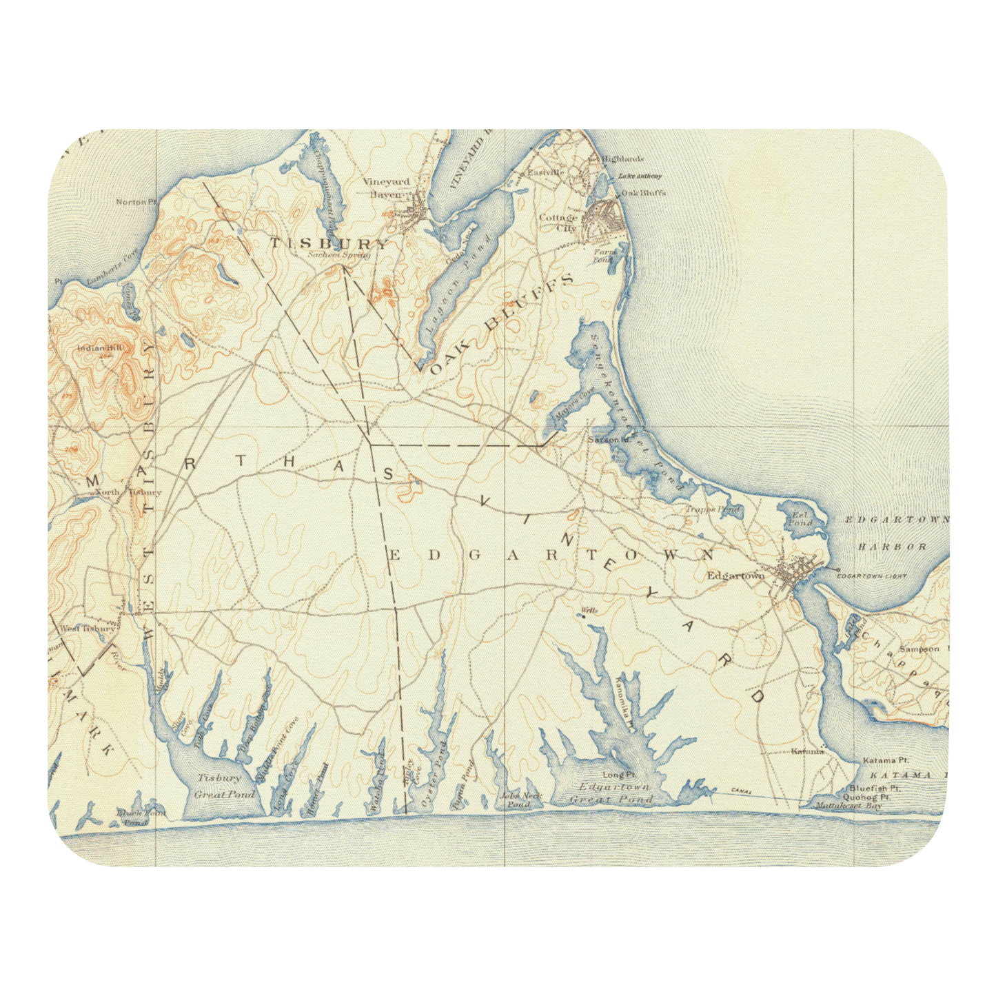 Mouse Pad 8.7″ × 7.1″ Marthas Vineyard MA 1887 Historical Map