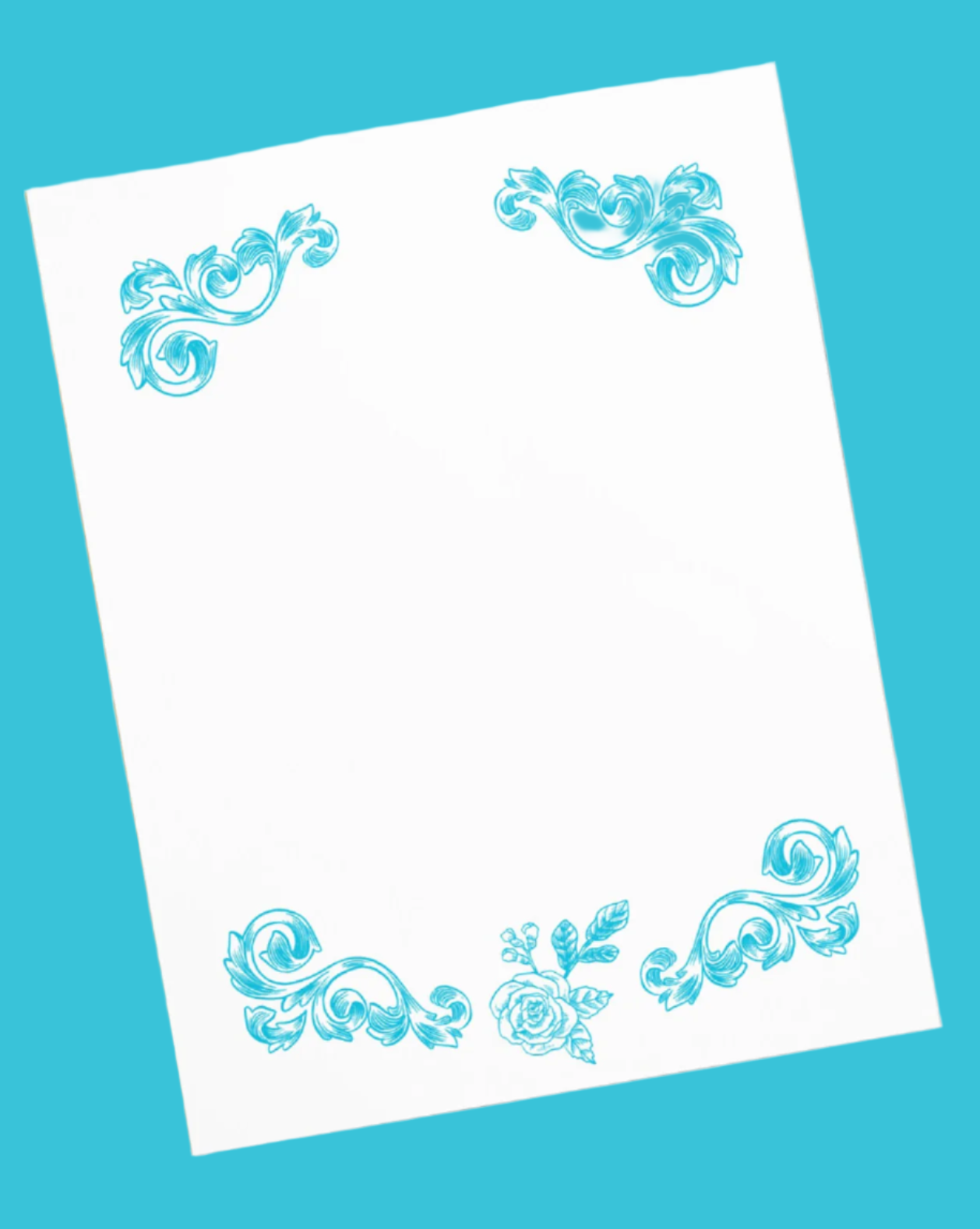 Blue Flower Filigree Design Large Notepad 11″ x 8.5″ Stationery 40 single-sided tear-away pages