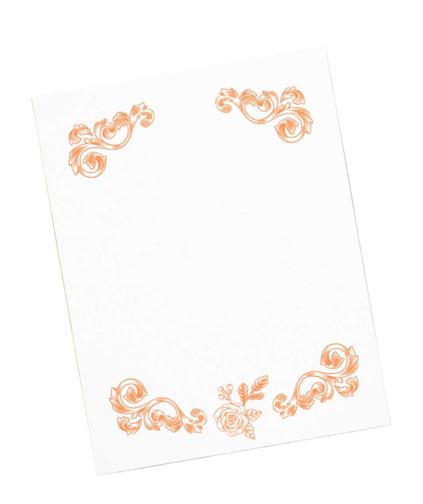 Orange Flower Filigree Design Large Notepad 11″ x 8.5″ Stationery 40 single-sided tear-away pages