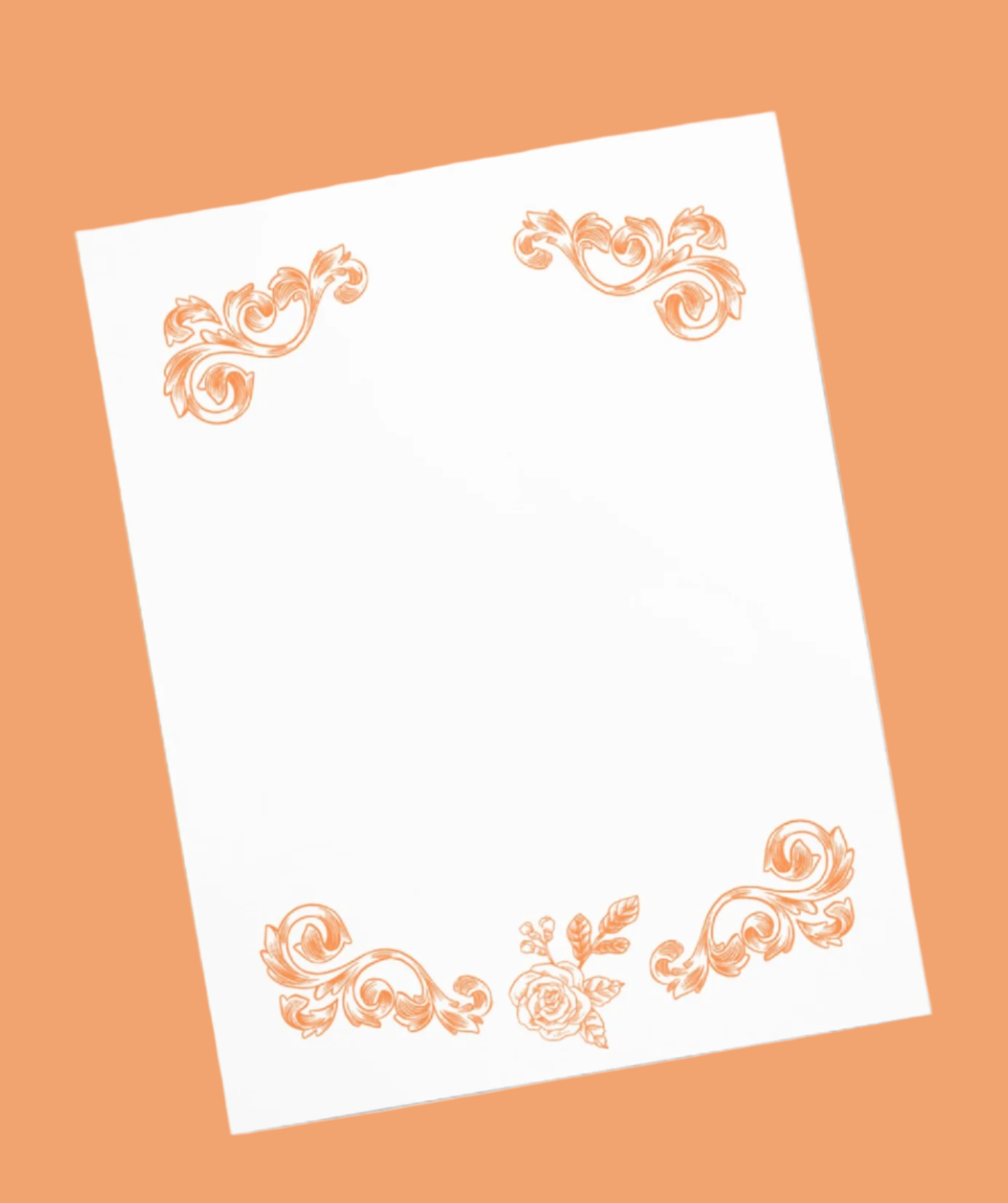 Orange Flower Filigree Design Large Notepad 11″ x 8.5″ Stationery 40 single-sided tear-away pages