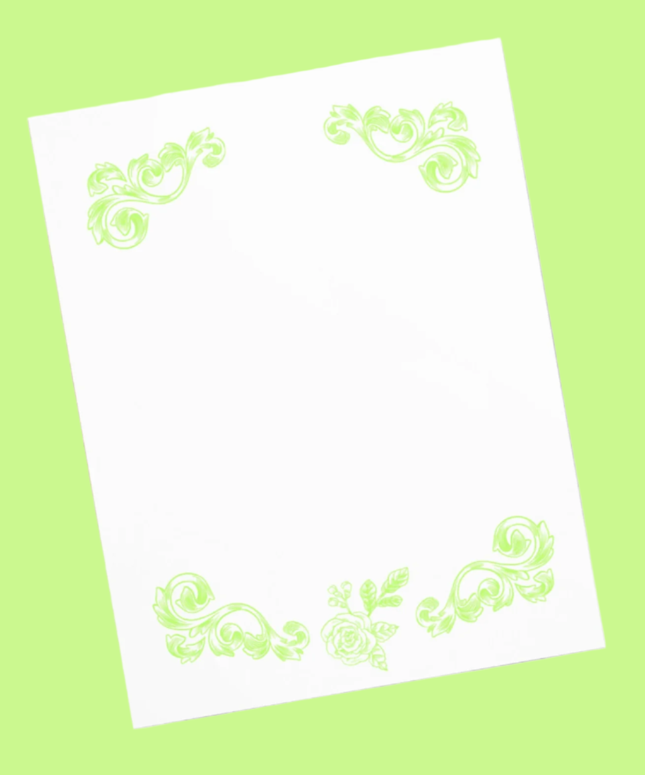 Green Flower Filigree Design Large Notepad 11″ x 8.5″ Stationery 40 single-sided tear-away pages