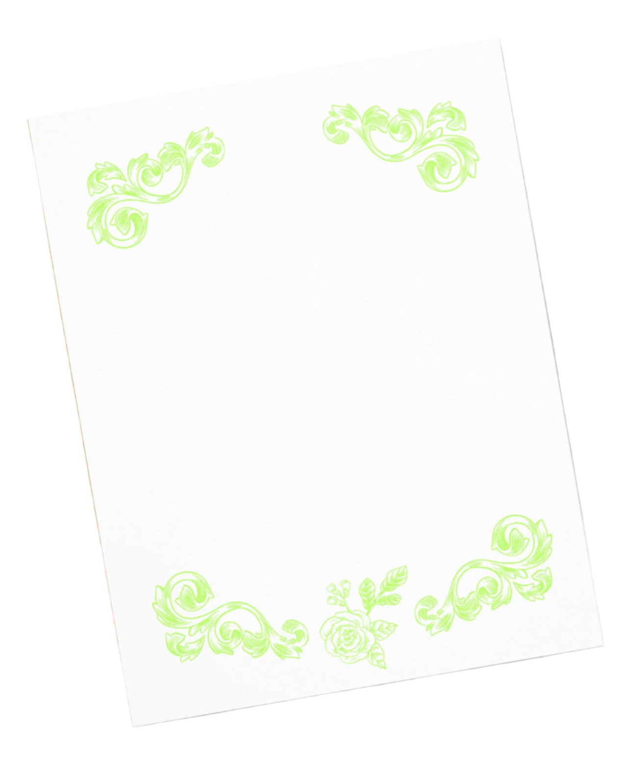 Green Flower Filigree Design Large Notepad 11″ x 8.5″ Stationery 40 single-sided tear-away pages