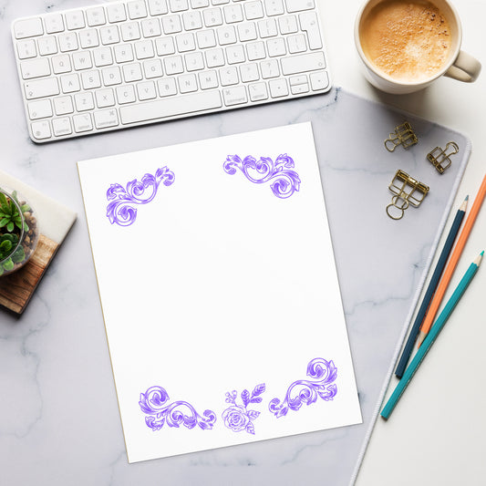 Purple Flower Filigree Design Large Notepad 11″ x 8.5″ Stationery 40 single-sided tear-away pages