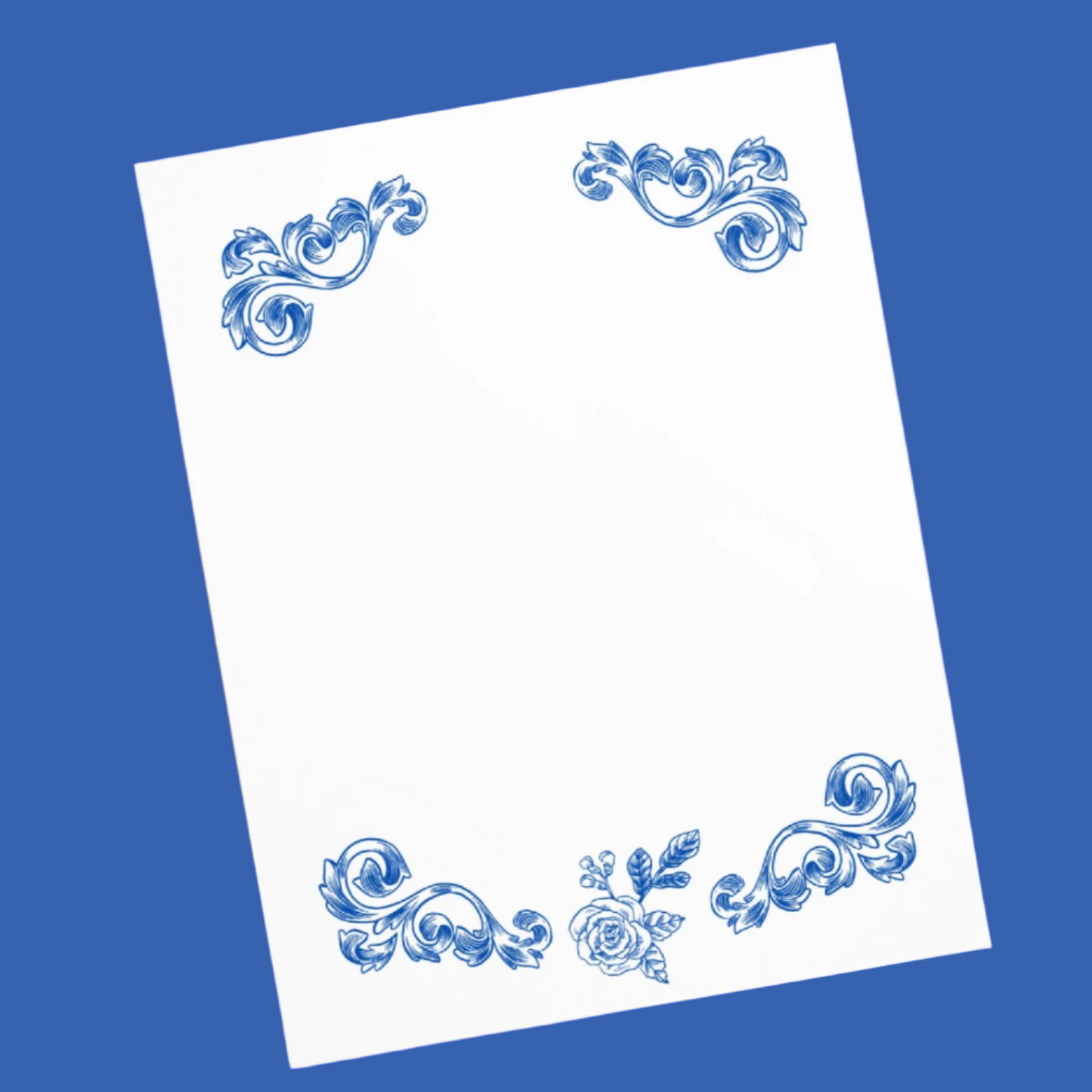 Deep Blue Flower Filigree Design Large Notepad 11″ x 8.5″ Stationery 40 single-sided tear-away pages