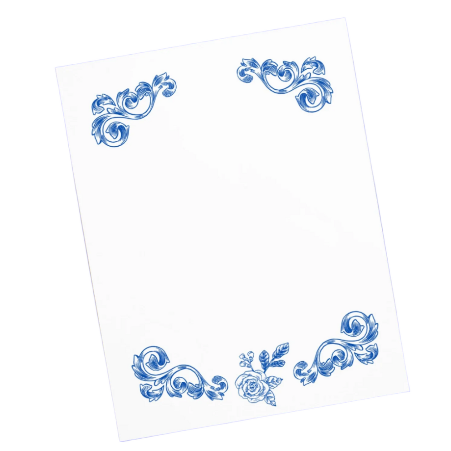 Deep Blue Flower Filigree Design Large Notepad 11″ x 8.5″ Stationery 40 single-sided tear-away pages