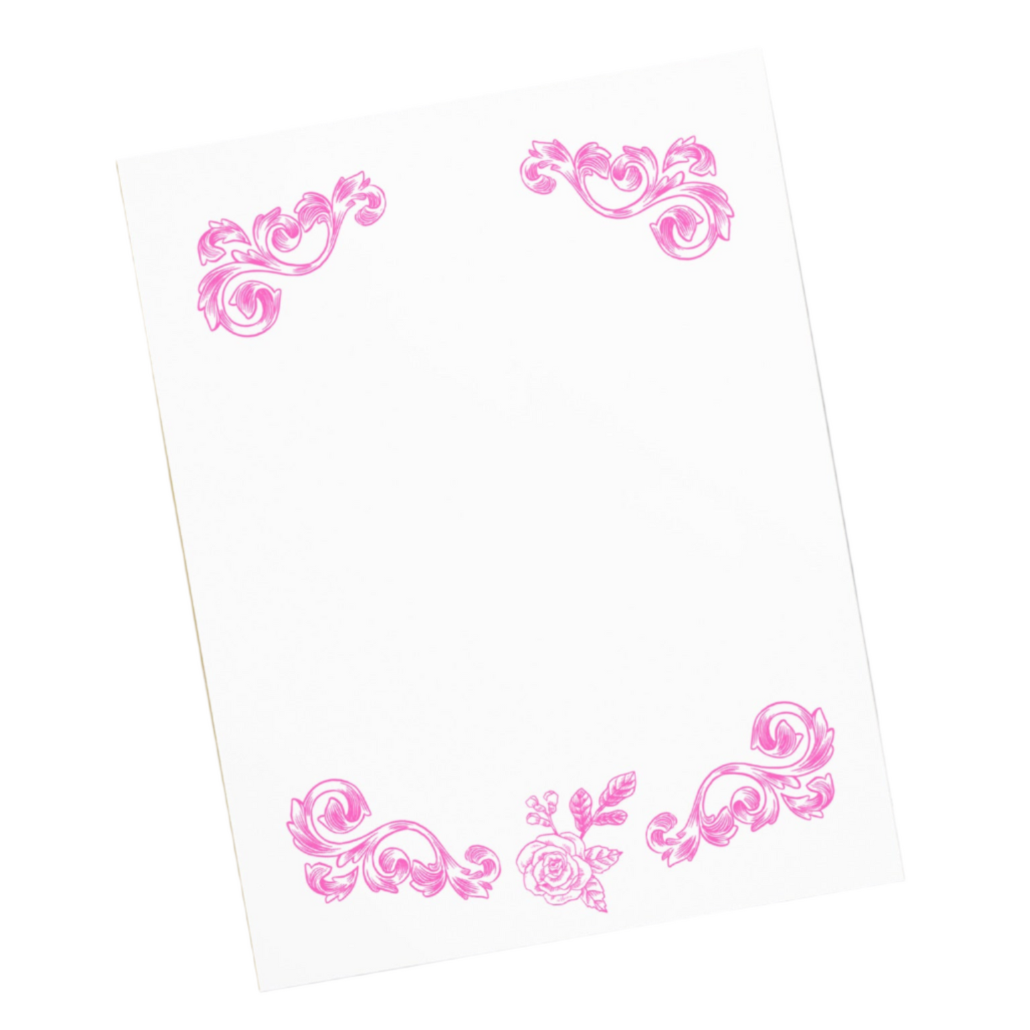 Pink Flower Filigree Design Large Notepad 11″ x 8.5″ Stationery 40 single-sided tear-away pages