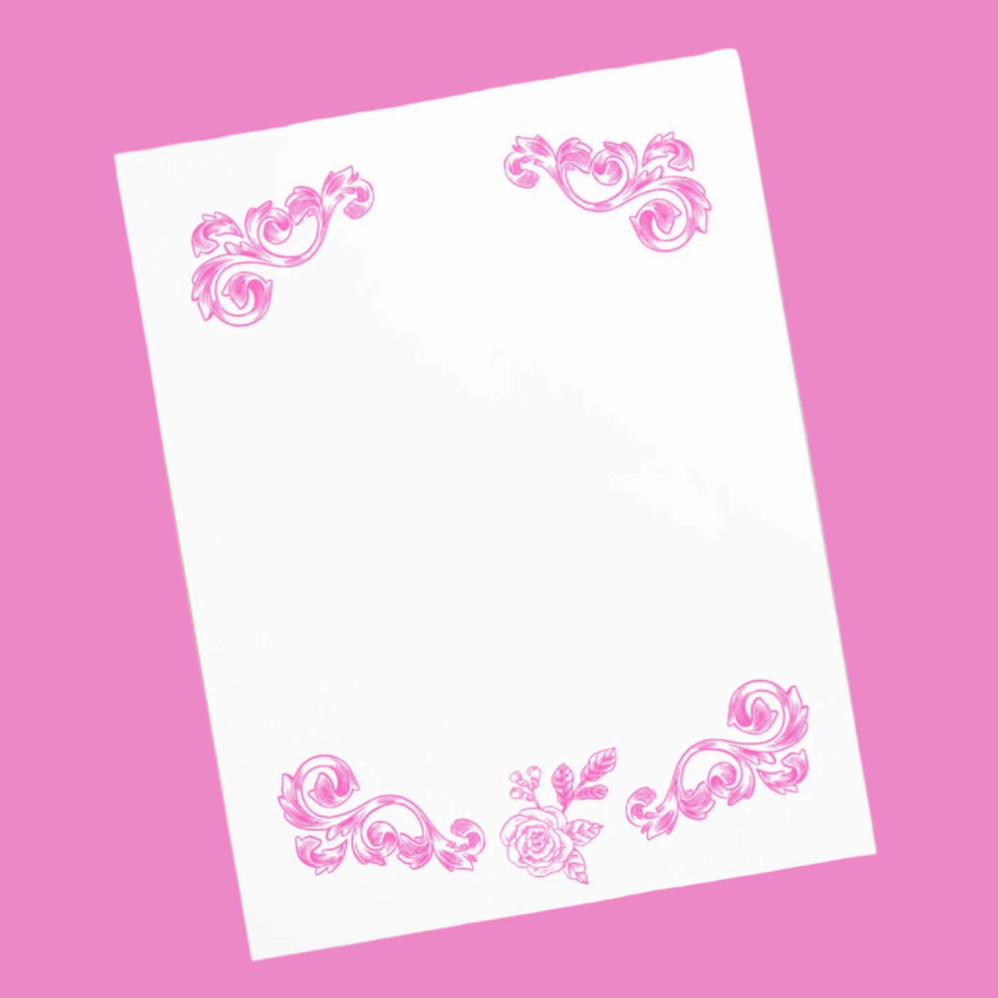 Pink Flower Filigree Design Large Notepad 11″ x 8.5″ Stationery 40 single-sided tear-away pages