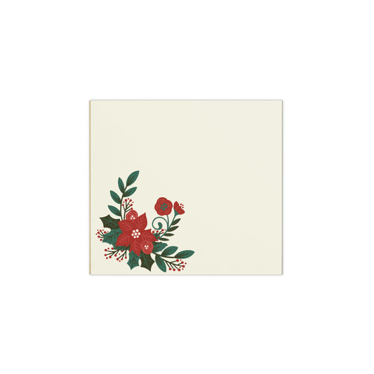 Poinsettia Holly Berry Cream Memo Notepad 50 tear-away pages 5.5″ × 6″