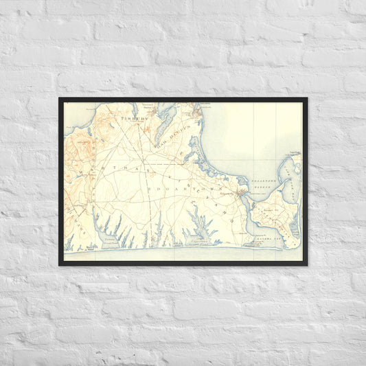 Framed Poster 24″×36″ Marthas Vineyard MA 1887 Historical Map Horizontal Black, Red Oak or White Frame
