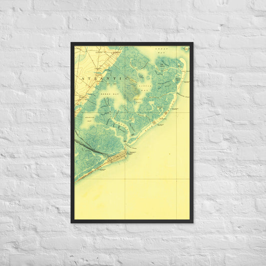 Framed Poster 24″×36″ Atlantic City NJ 1887 Historical Map Black, Red Oak or White Frame
