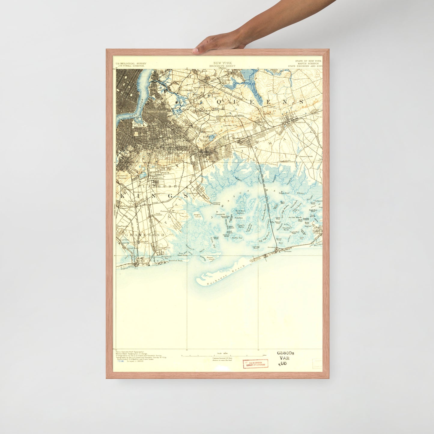 Framed Poster 24″×36″ Brooklyn NY 1889 Historical Map Black, Red Oak or White Frame