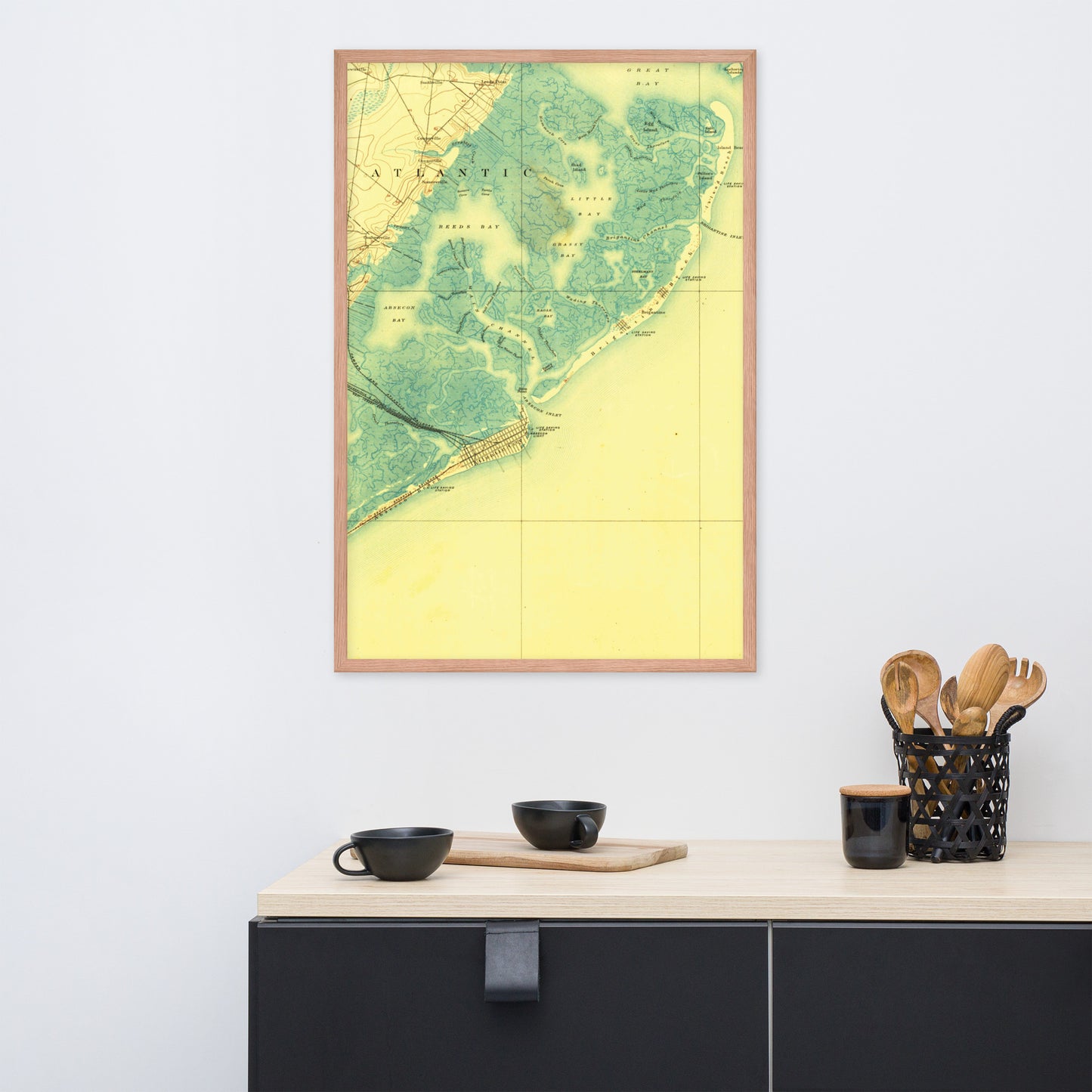 Framed Poster 24″×36″ Atlantic City NJ 1887 Historical Map Black, Red Oak or White Frame